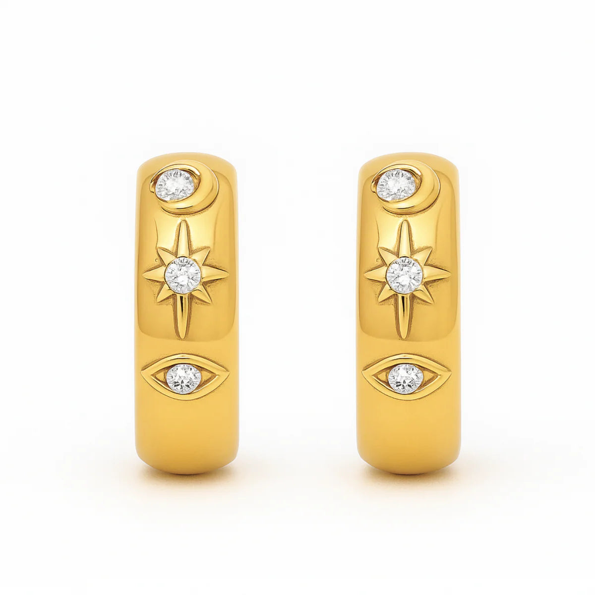 EV Wilder Evil Eye Celestial Huggie Hoop Earrings