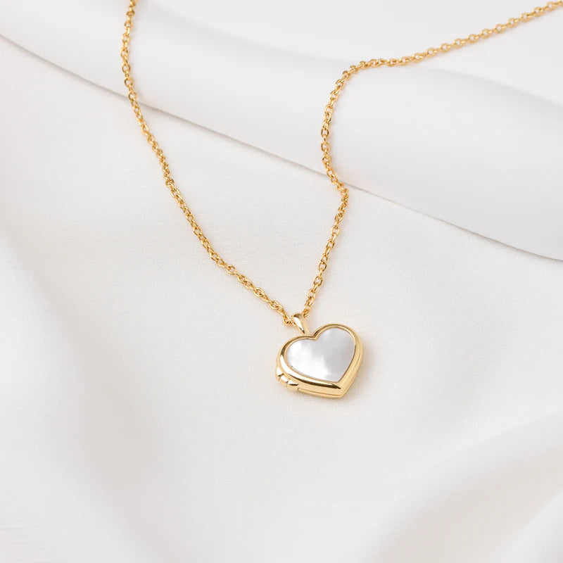 WCO Heart Mother of Pearl Locket Necklace