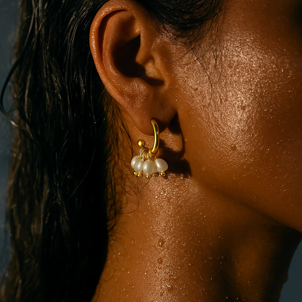 EV Chara Mini Hoop Pearl Earrings