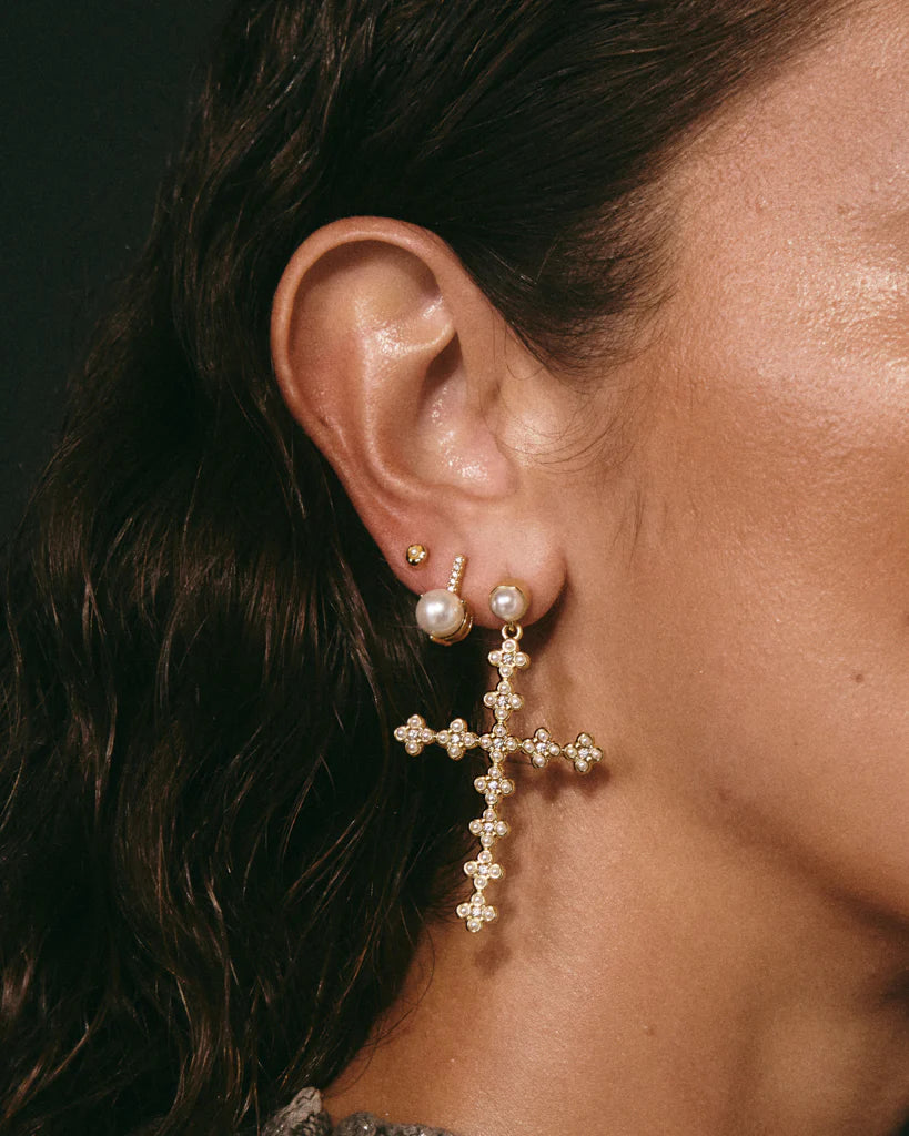 LAJ Pave Post Pearl Studs