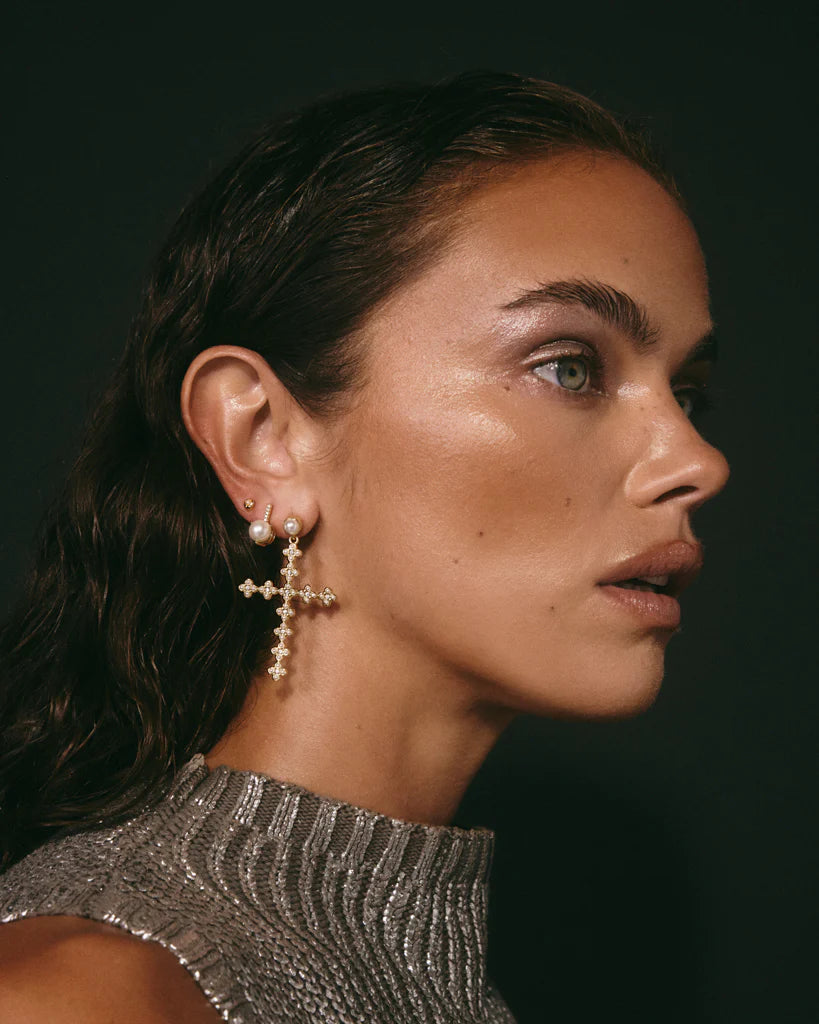 LAJ Pave Post Pearl Studs