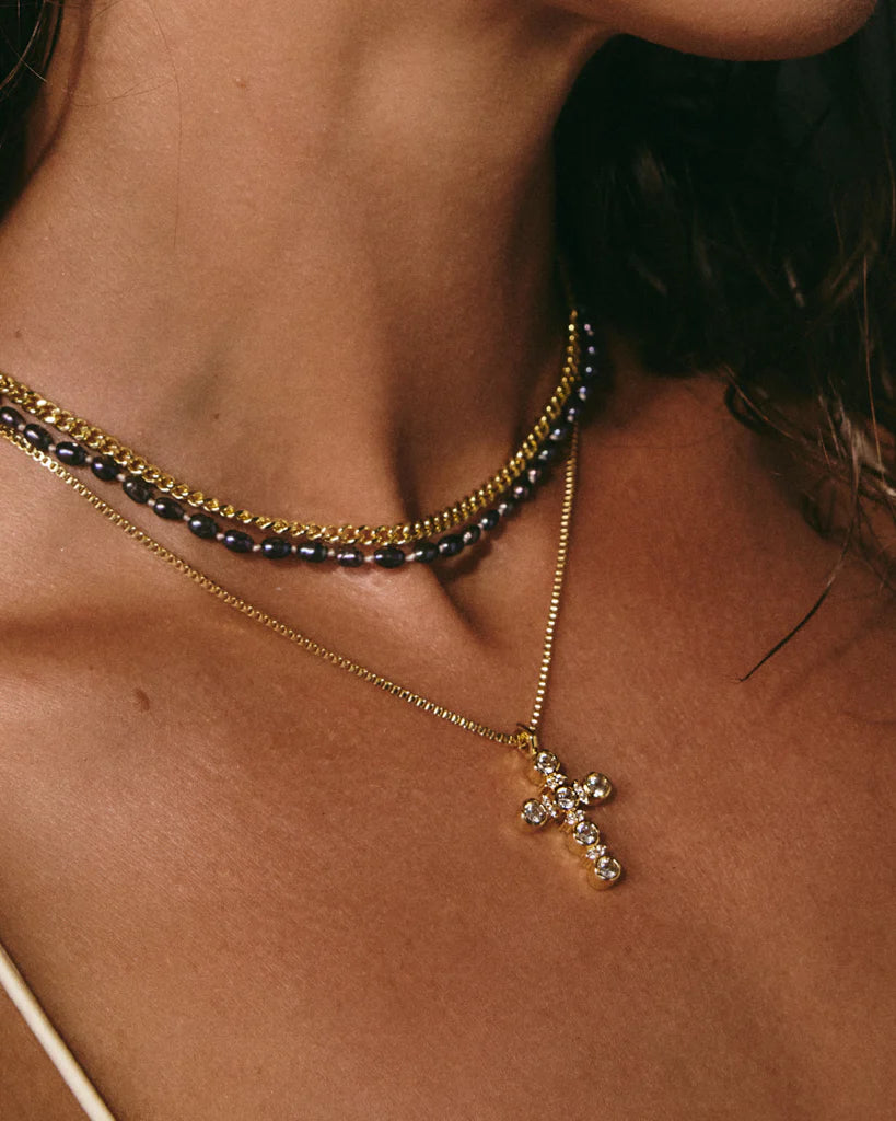 LAJ Rosette Cross Charm Necklace
