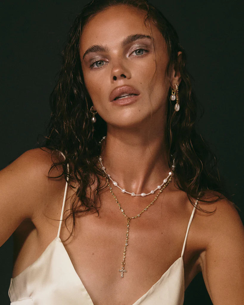 LAJ Rosette Cross Rosary Necklace