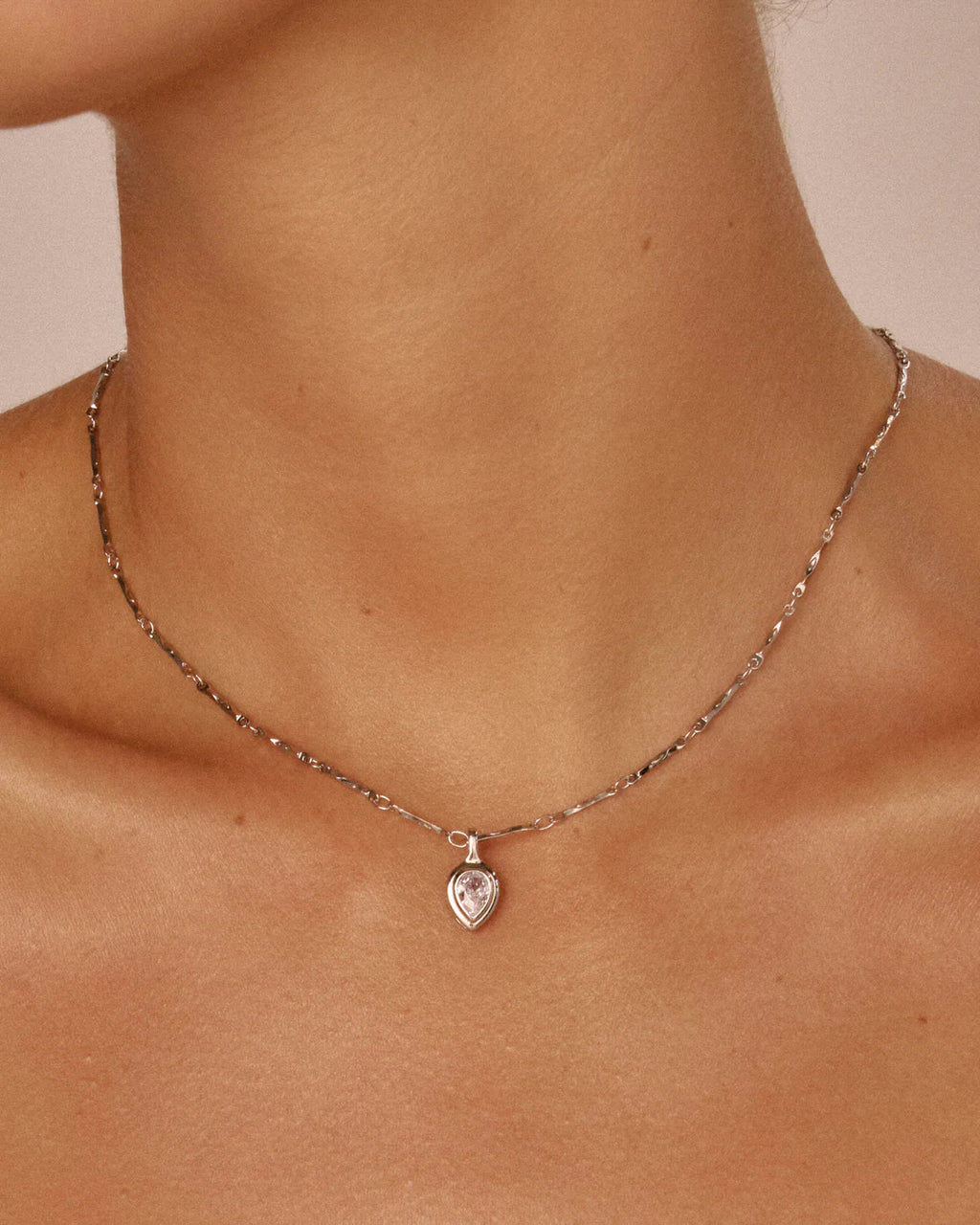 LAJ Pear Double Bezel Charm Necklace