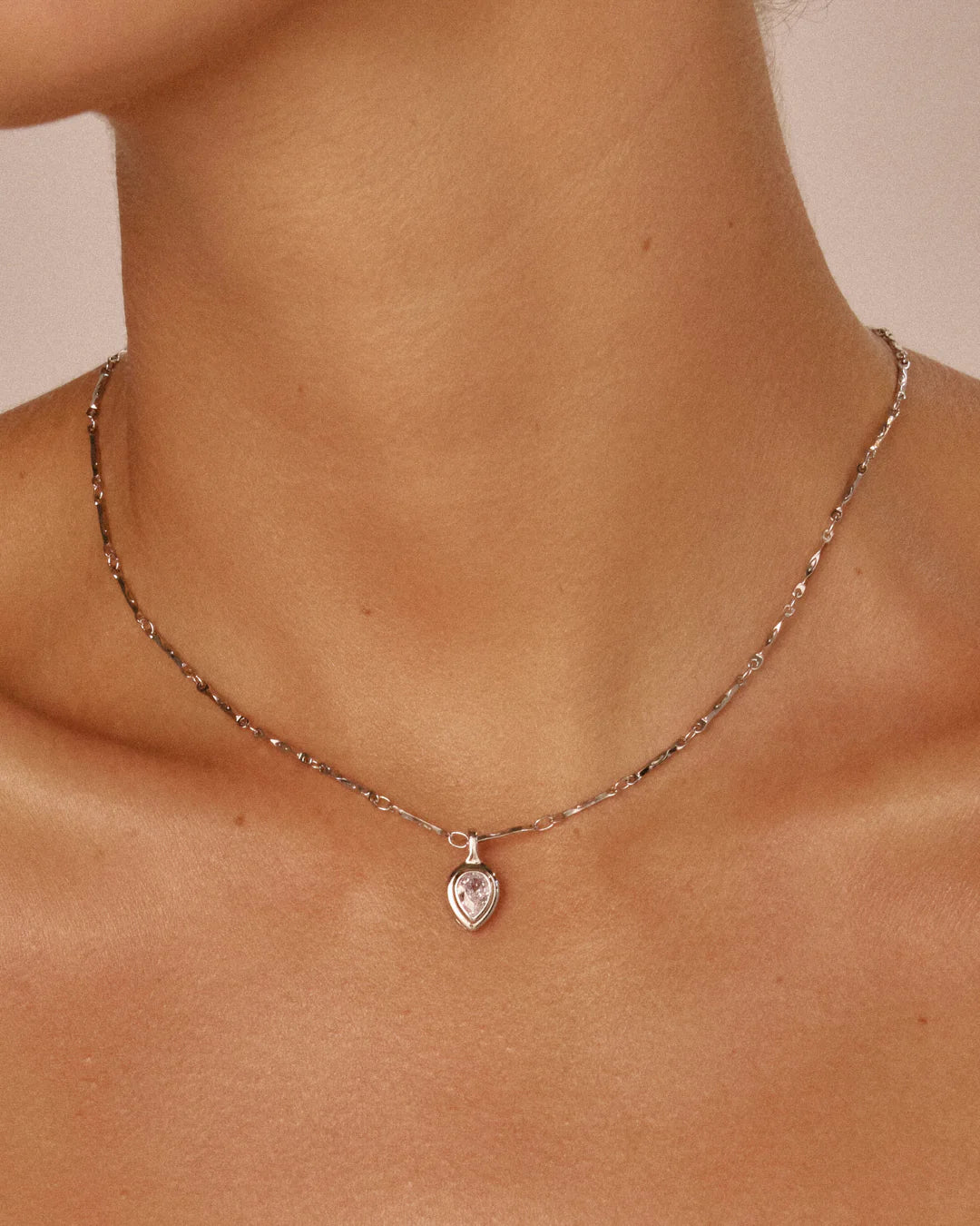 LAJ Pear Double Bezel Charm Necklace