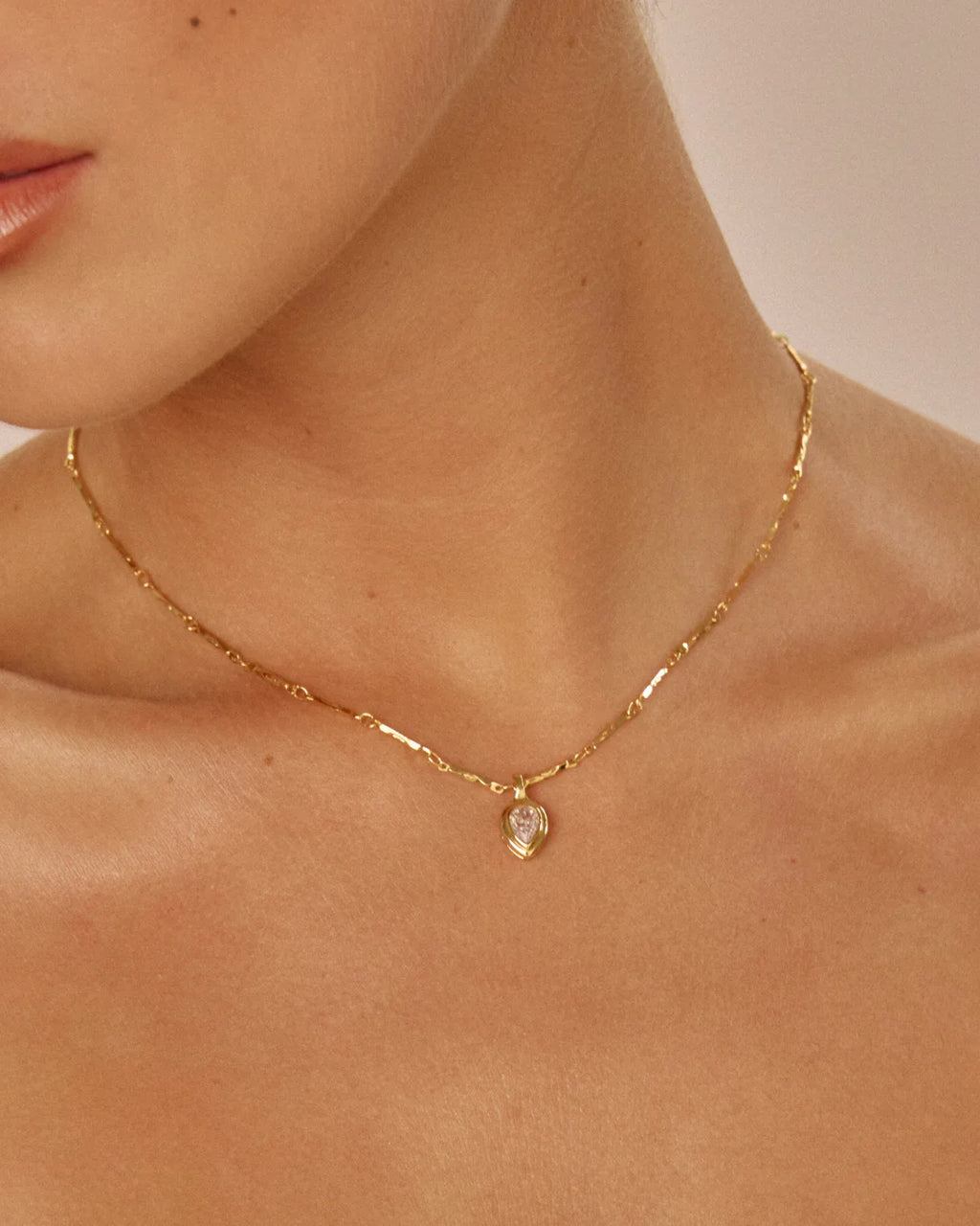 LAJ Pear Double Bezel Charm Necklace