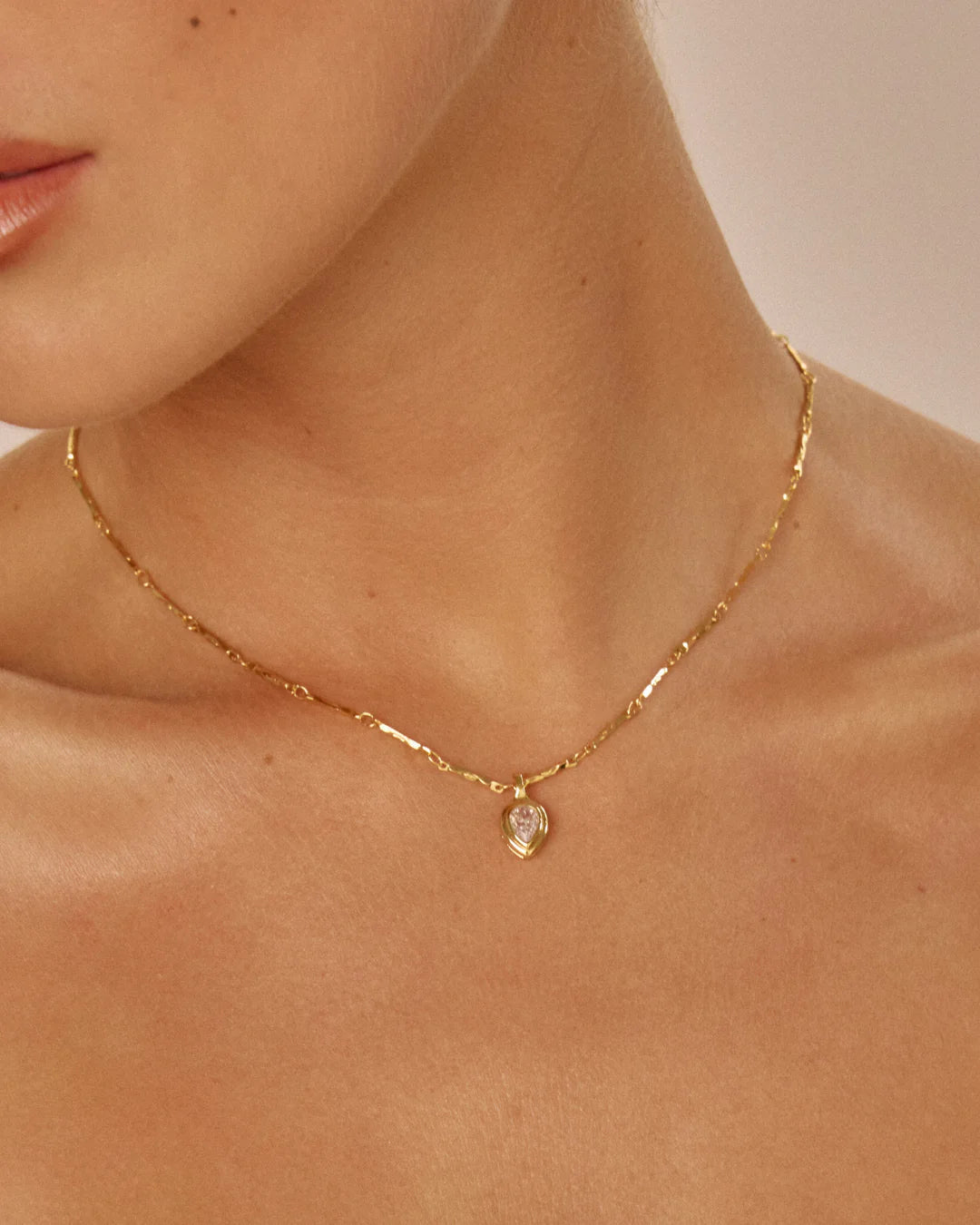 LAJ Pear Double Bezel Charm Necklace