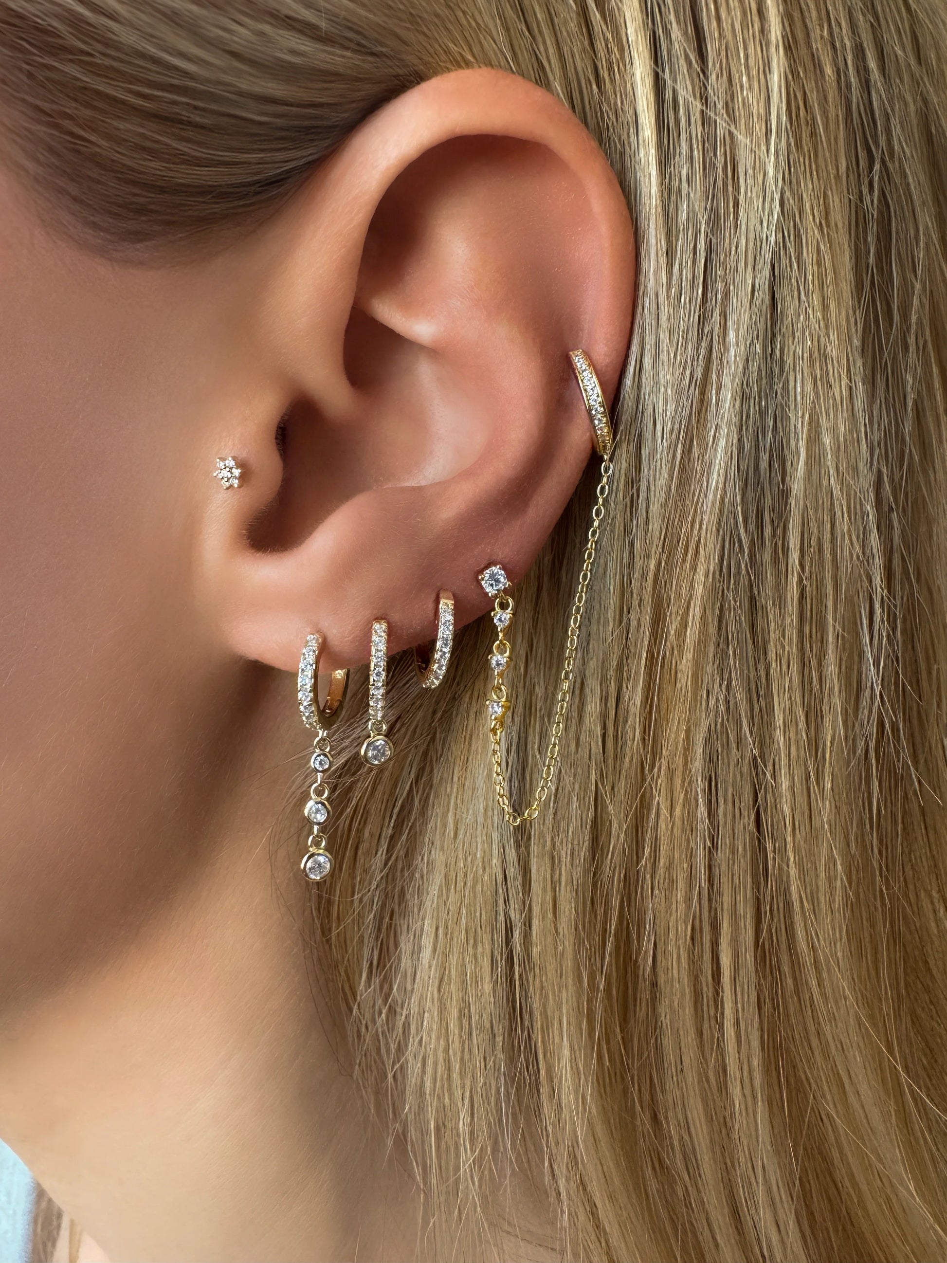 14k Vermeil Bezel CZ Drop Huggie Earrings