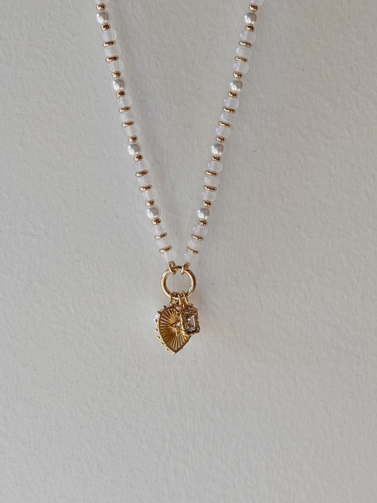 Pearly Heart Charm Necklace