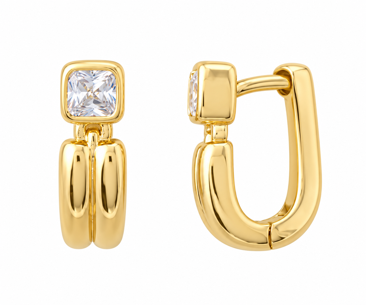 Square huggies with CZ stones