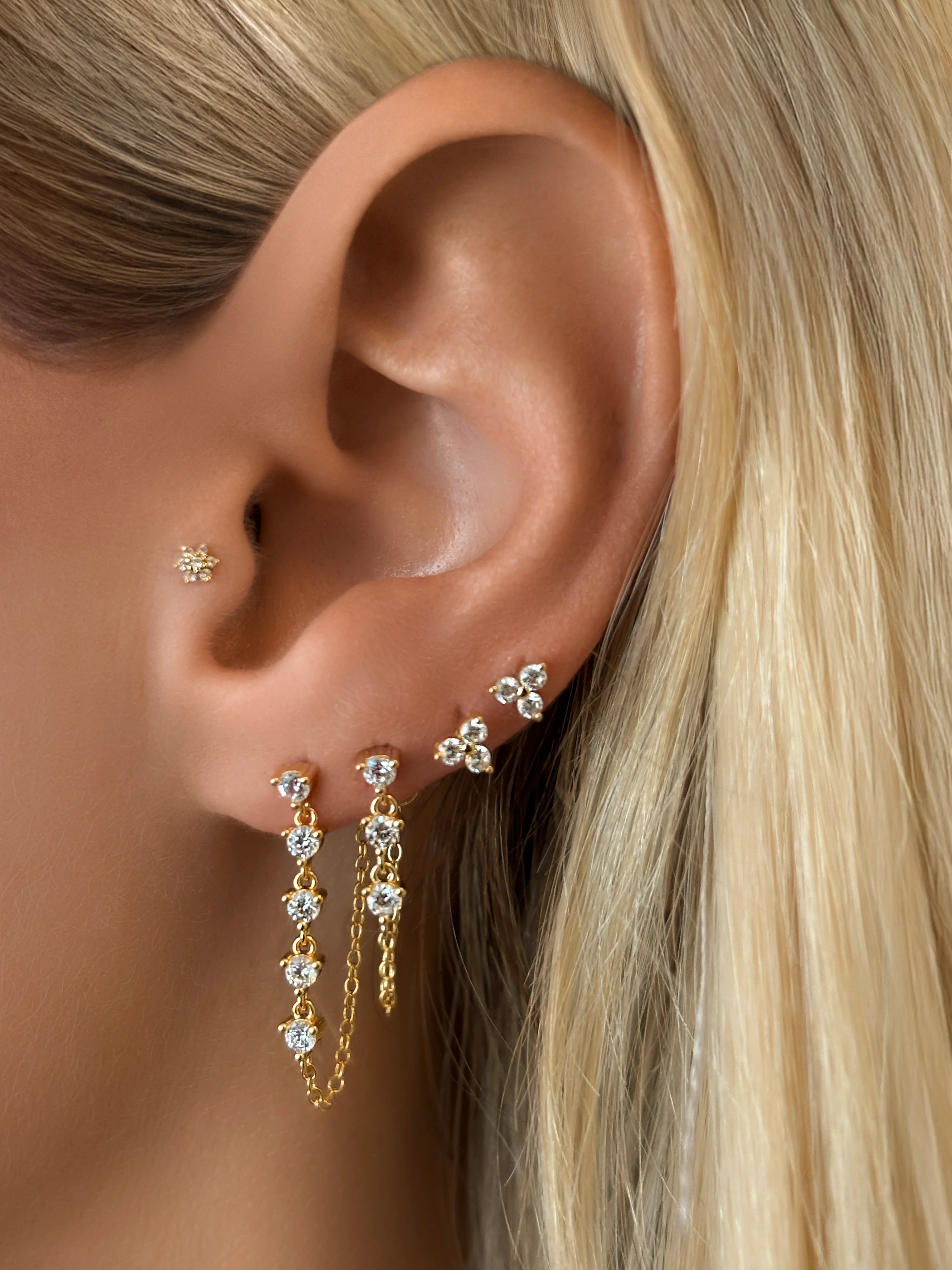 14k Vermeil CZ Chain Drop Stud Earrings - Longline