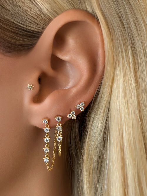 14k Vermeil CZ Chain Drop Stud Earrings - Longline