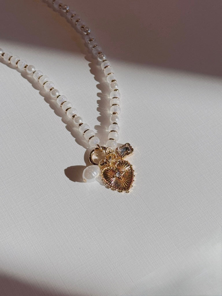 Pearly Heart Charm Necklace
