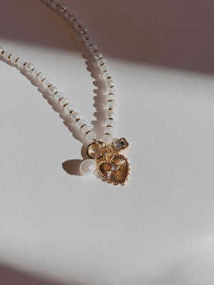 Pearly Heart Charm Necklace