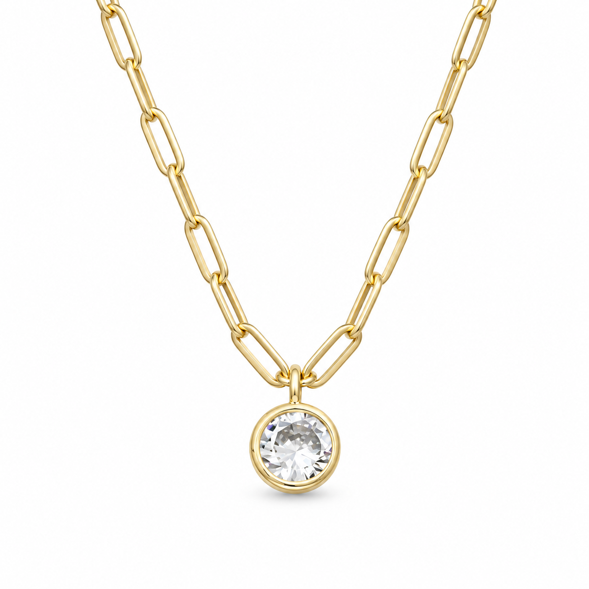 Paperclip Necklace with a Round CZ