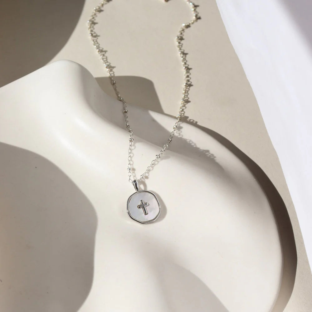 TKN Beaded Mother of Pearl Cross Necklace