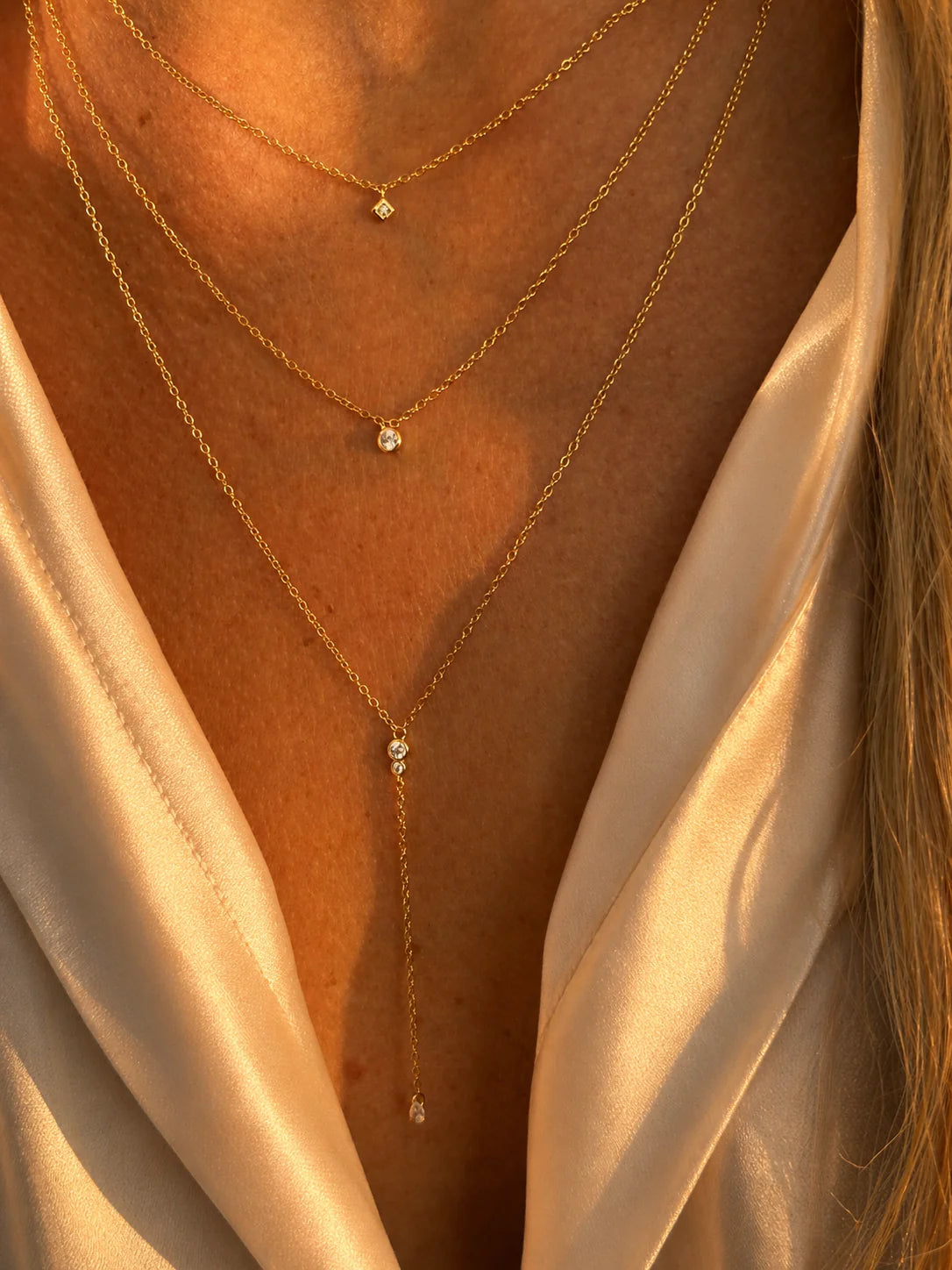 14k Vermeil CZ Stone Lariat Necklace