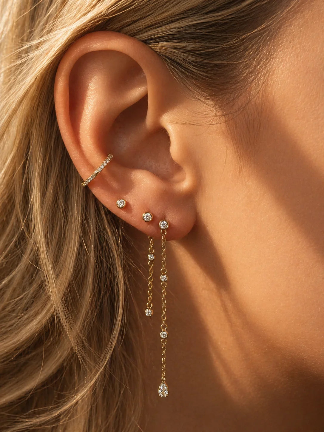 14k Vermeil Convertible Double Chain Drop Earrings