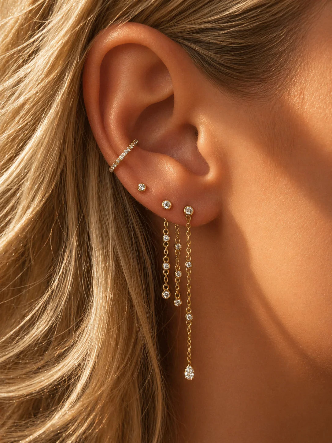 14k Vermeil Convertible Double Chain Drop Earrings