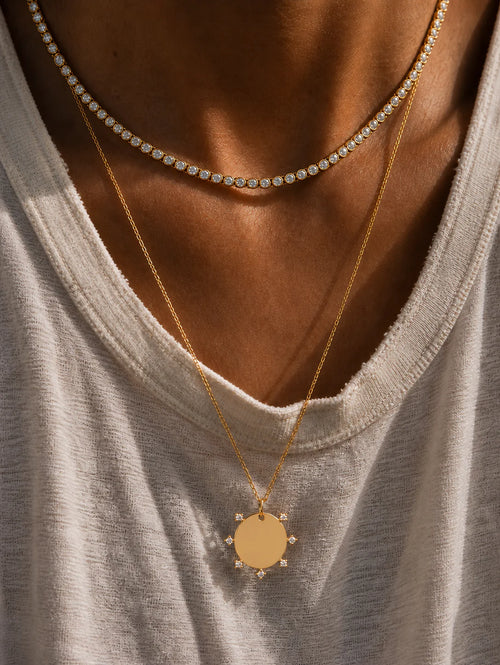 14k Vermeil CZ Halo Disc Pendant Necklace