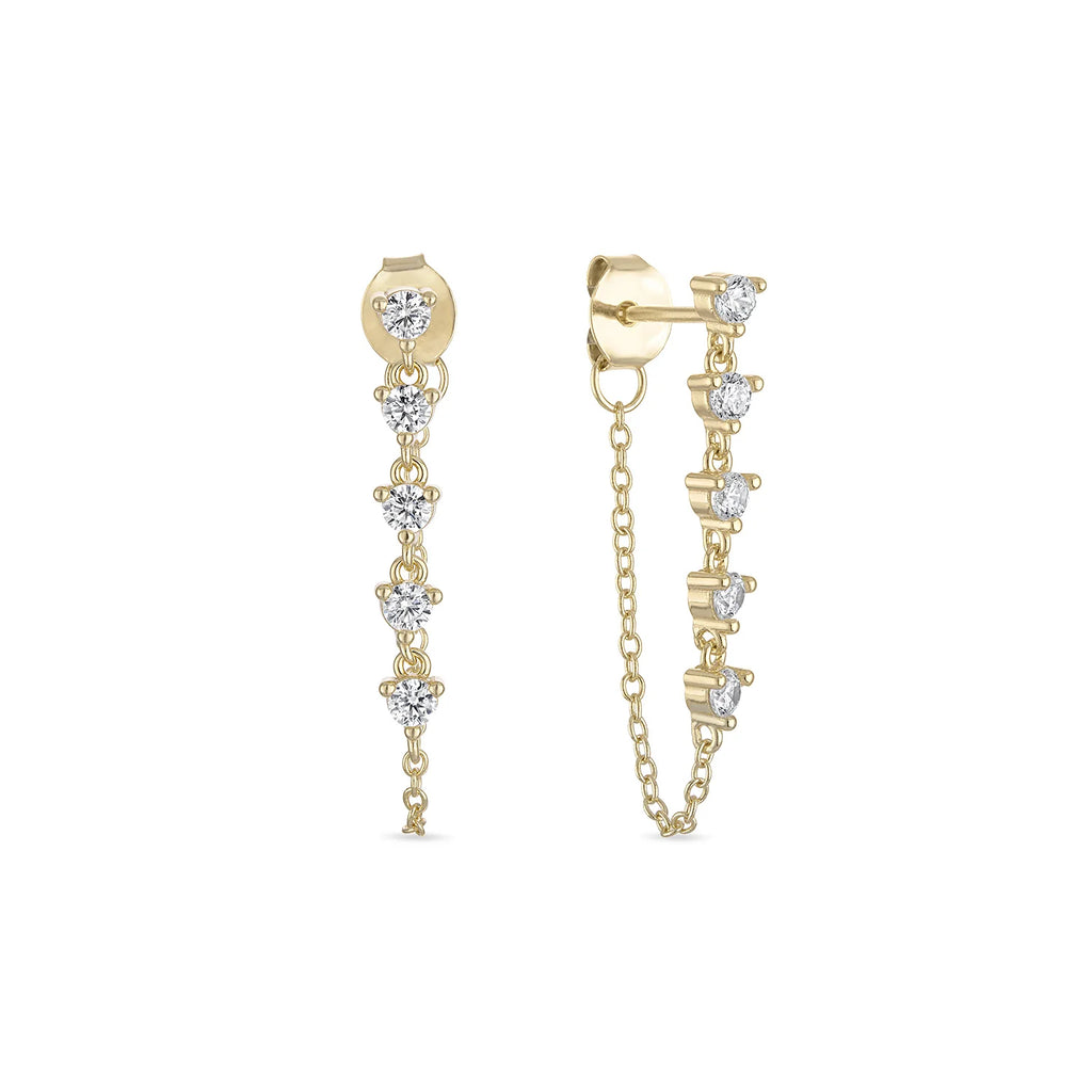 14k Vermeil CZ Chain Drop Stud Earrings - Longline