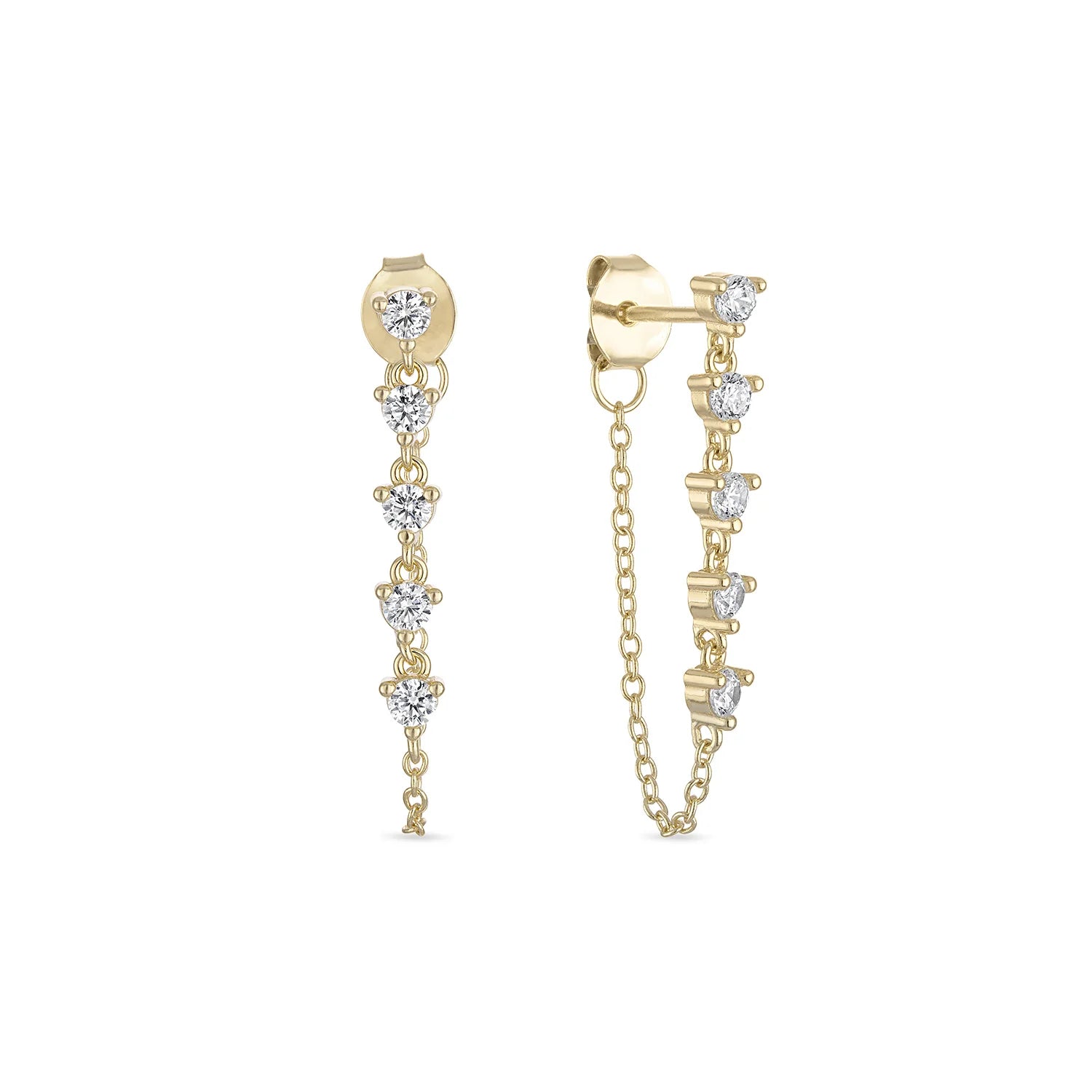 14k Vermeil CZ Chain Drop Stud Earrings - Longline