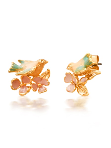 Tai Whimsical Enamel Bird and Flower Studs