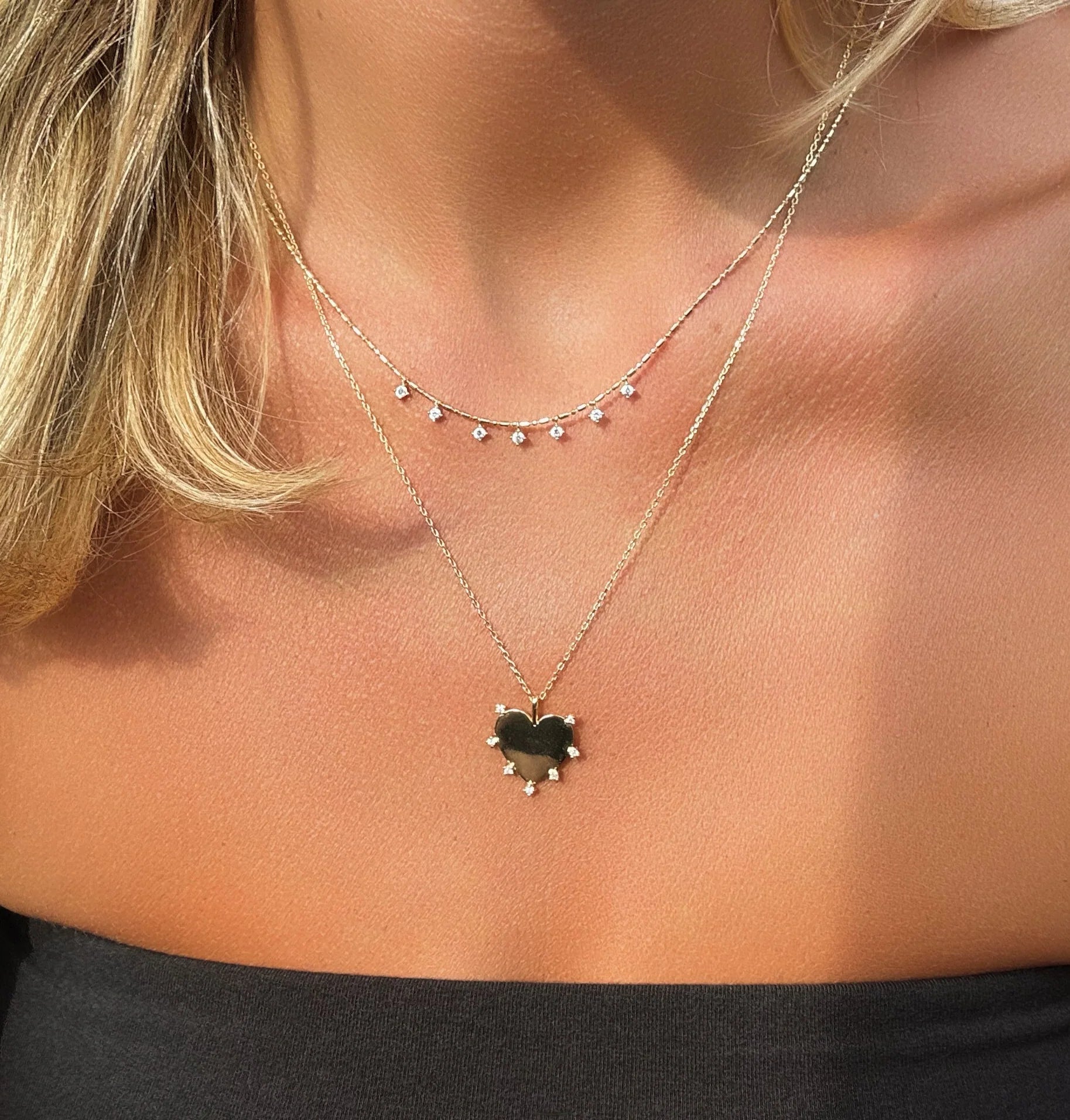 14k Vermeil Layering Dangle CZ on Beaded Chain