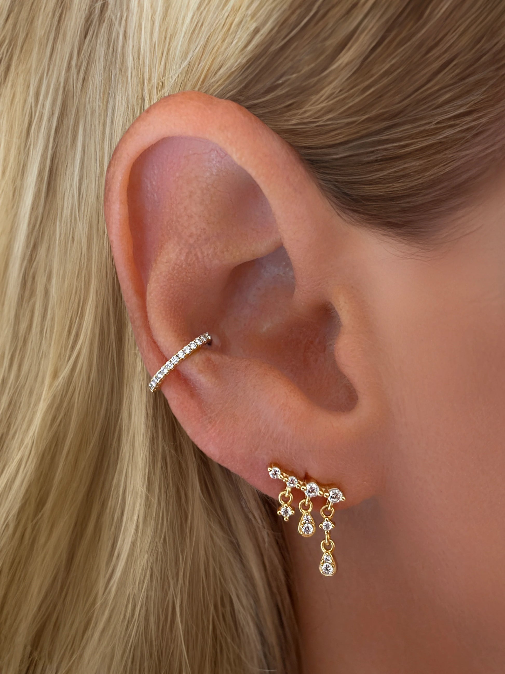 14k Vermeil Waterfall Chain Drop Stud Earrings
