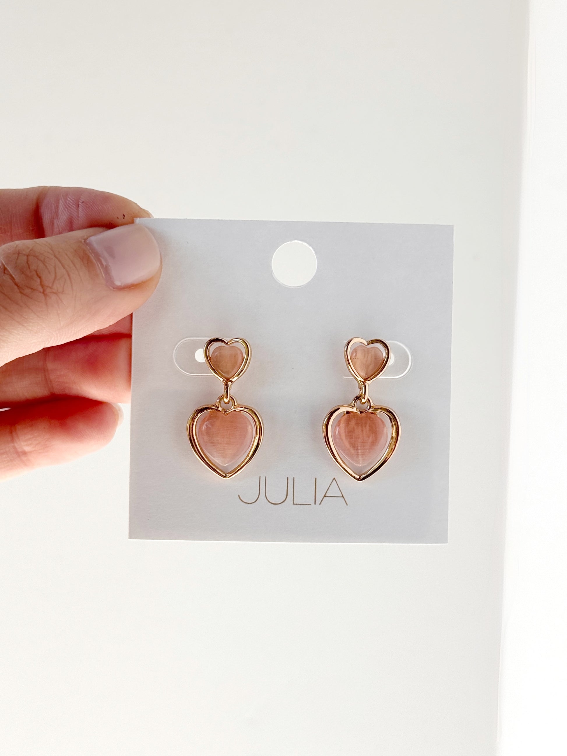 Pink Dangle Stone Heart Earrings