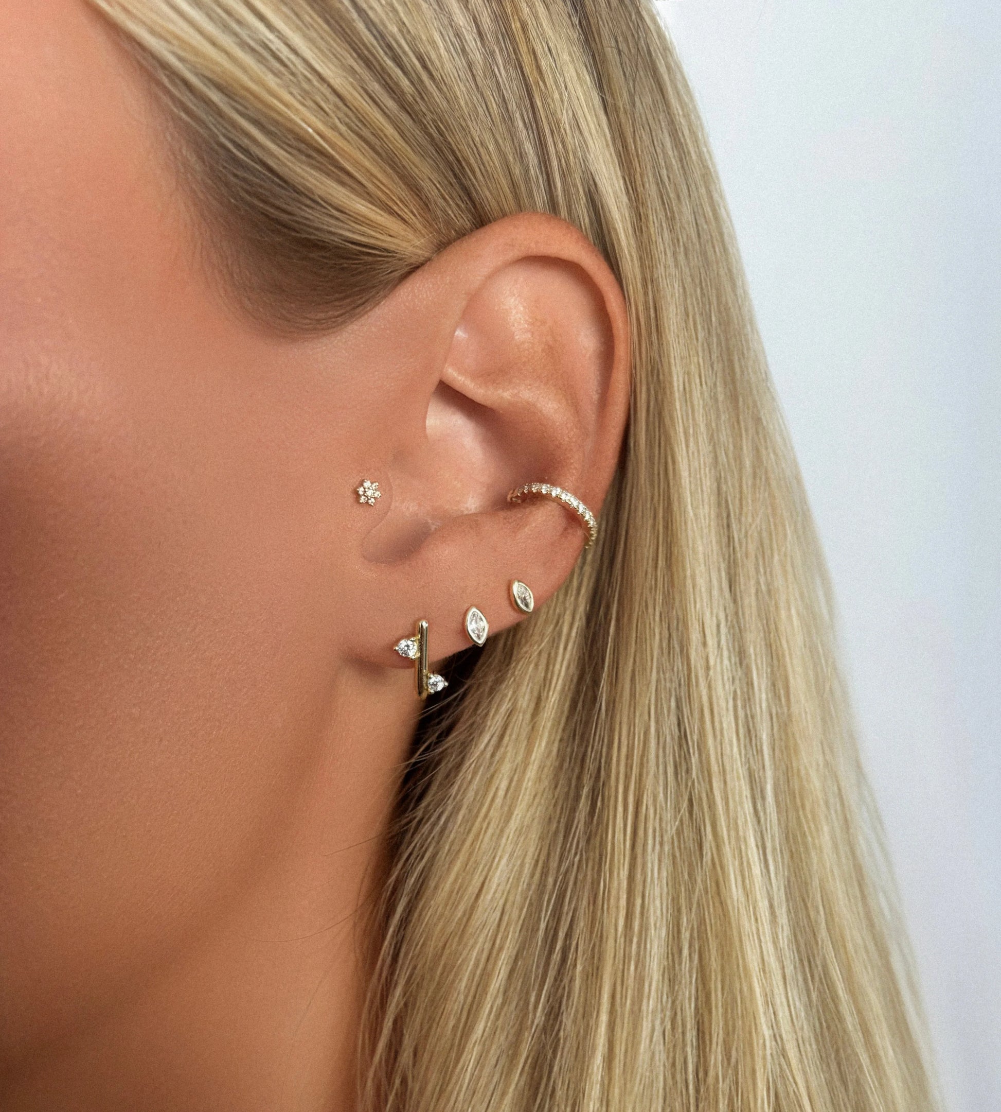 EV2 925 Bezel Set CZ Diamond Marquise Studs