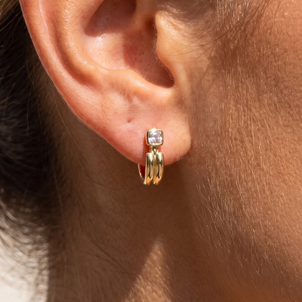 Square huggies with CZ stones