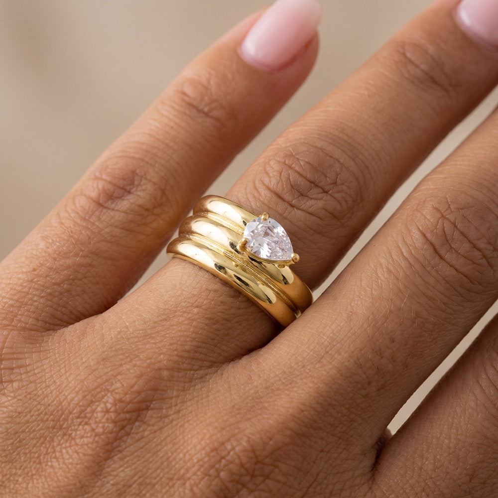 Pear CZ Shape Triple Band Wrap Ring
