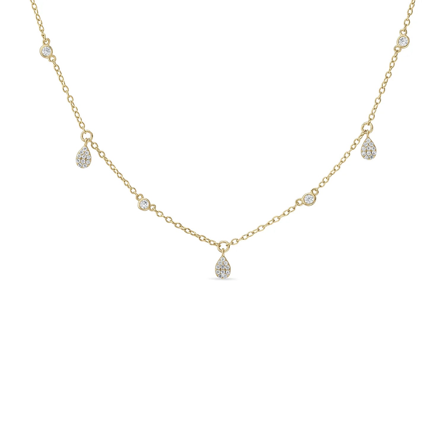 14k Vermeil Bezel & Pave Dangle Teardrop Necklace