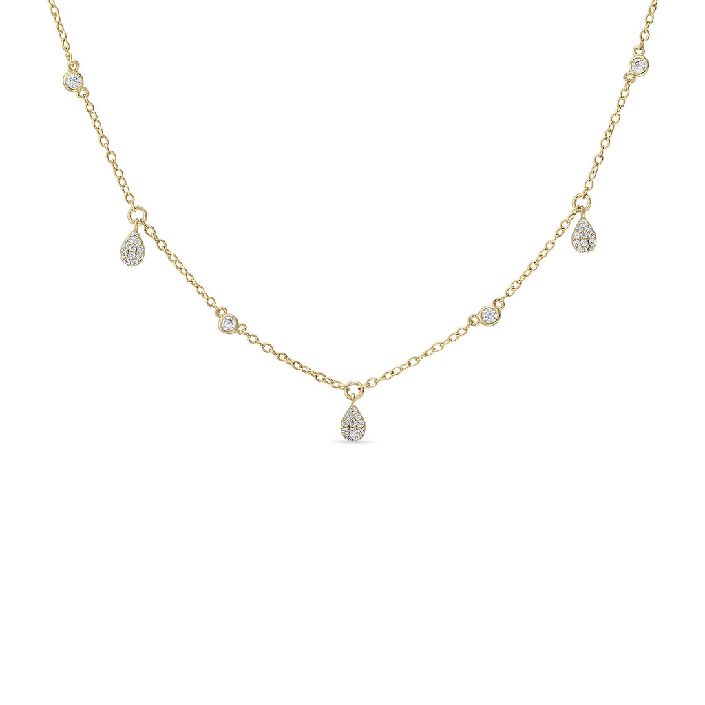 14k Gold Vermeil Bezel & Pave Dangle Teardrop Necklace