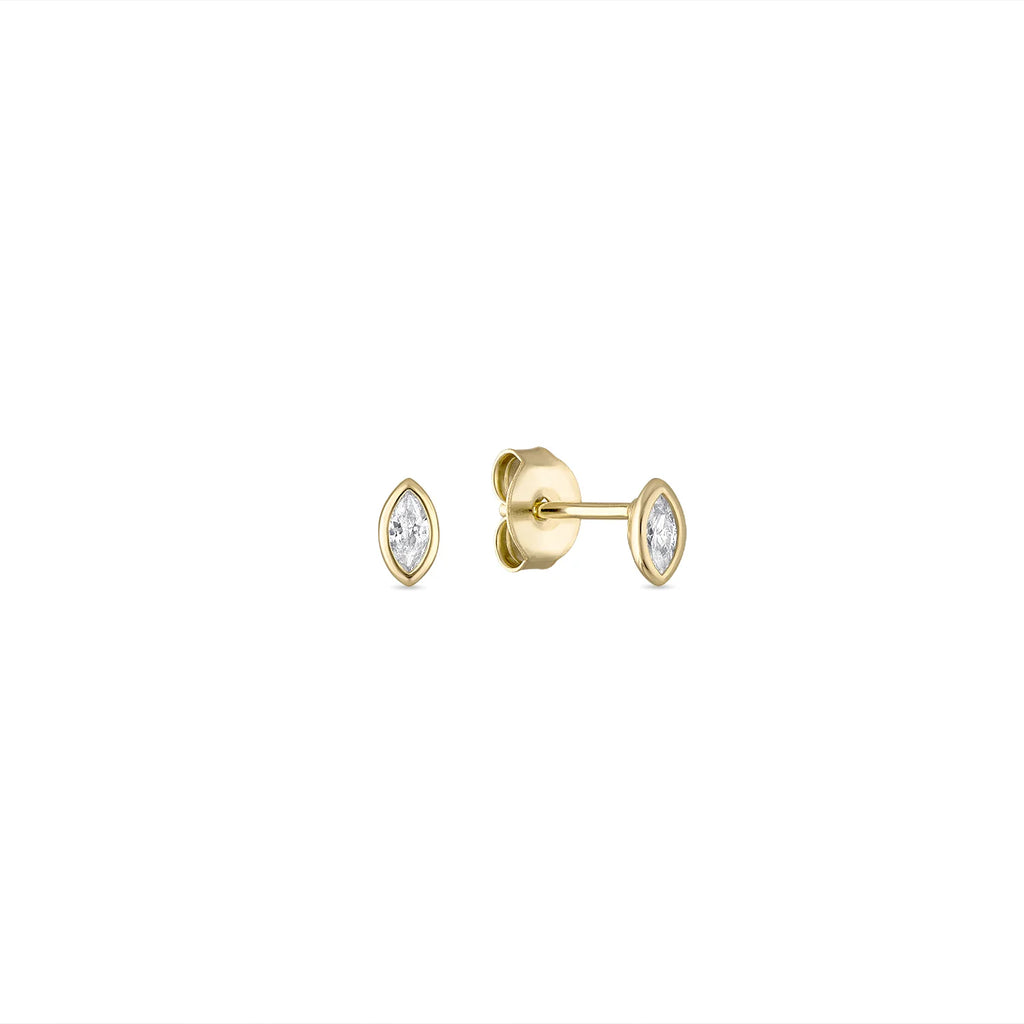 EV2 925 Bezel Set CZ Diamond Marquise Studs