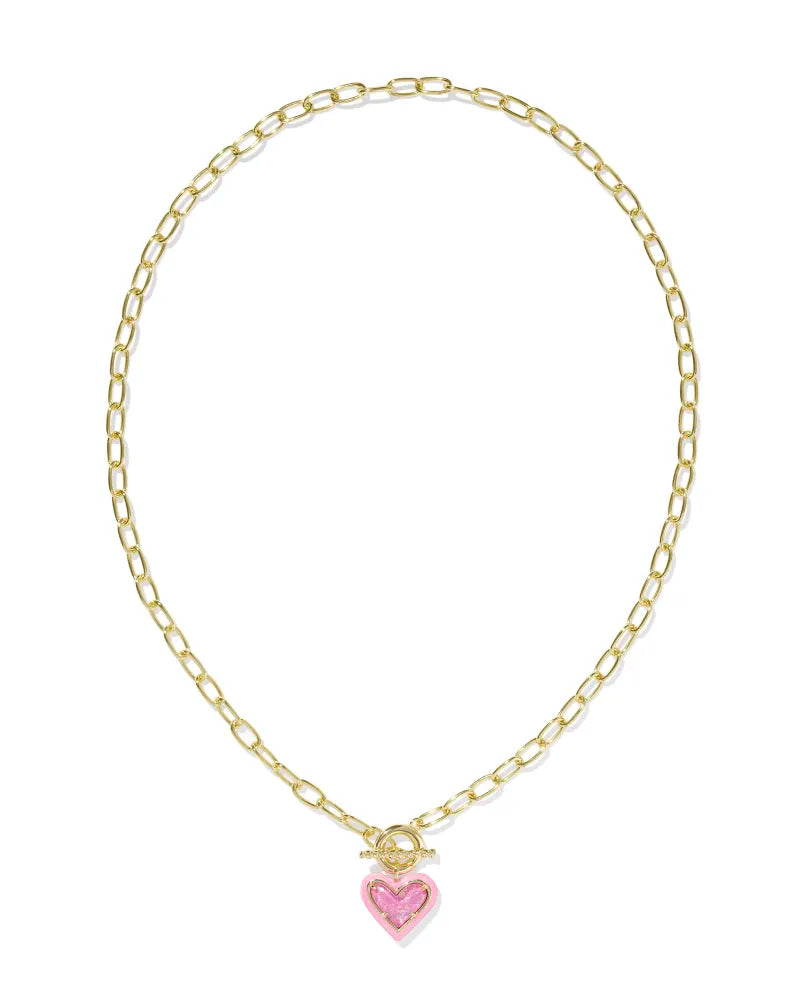 KS Ari Heart Enamel Frame Link and Chain Necklace