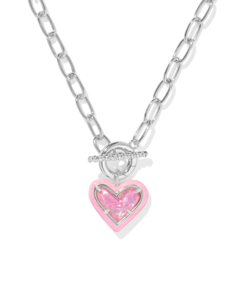 KS Ari Heart Enamel Frame Link and Chain Necklace