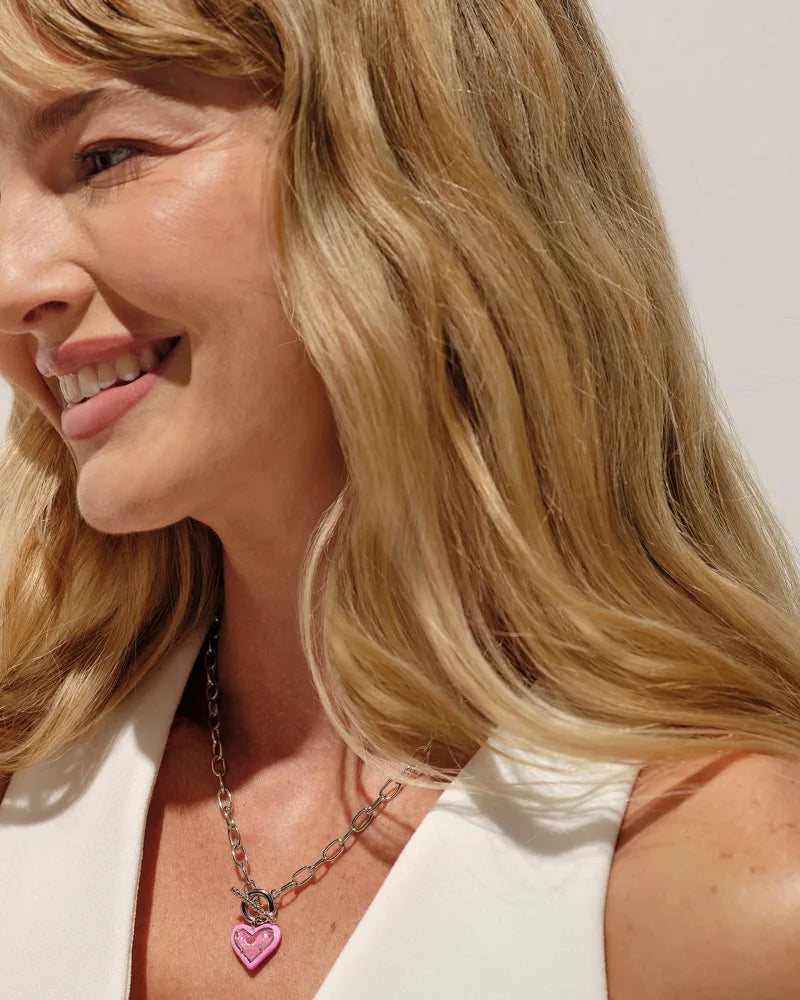 KS Ari Heart Enamel Frame Link and Chain Necklace