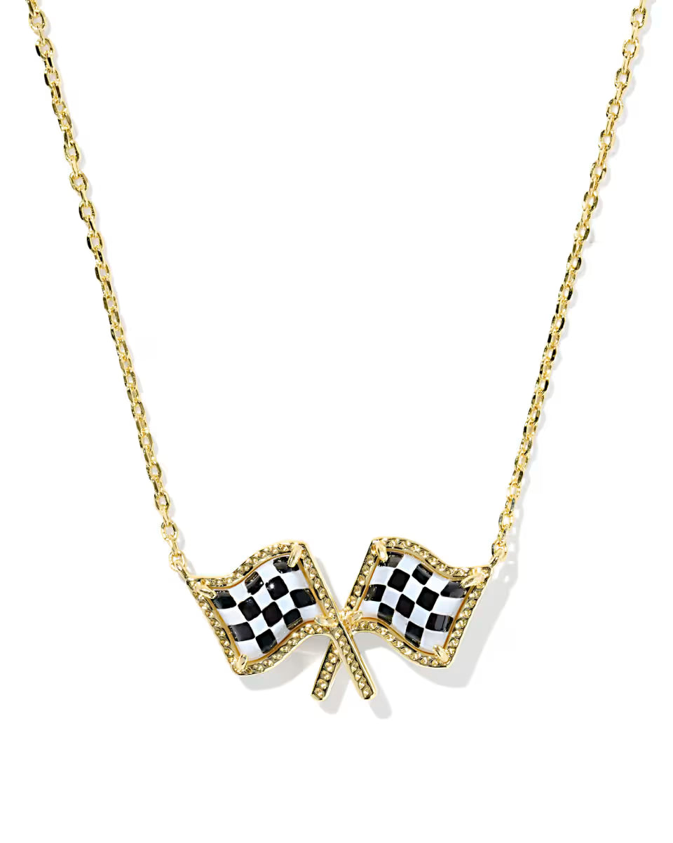 KS Checkered Flag Short Pendant Necklace