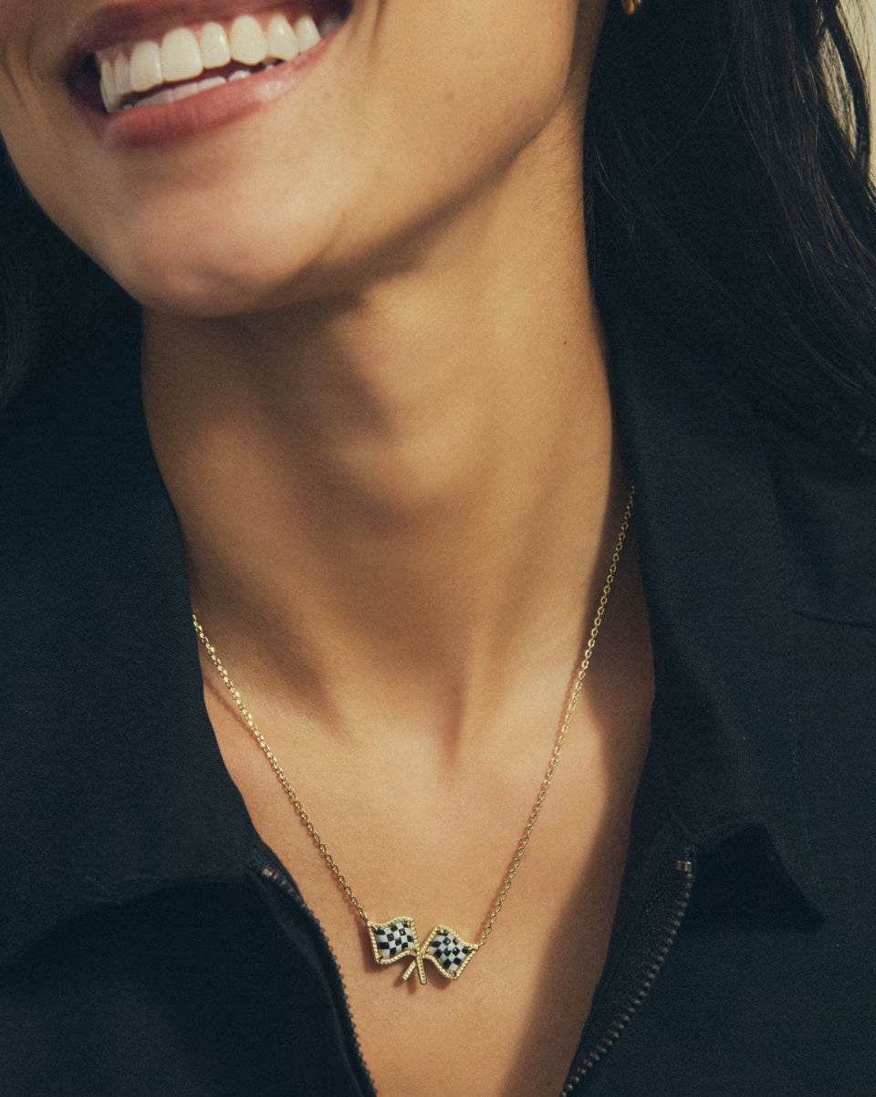 KS Checkered Flag Short Pendant Necklace