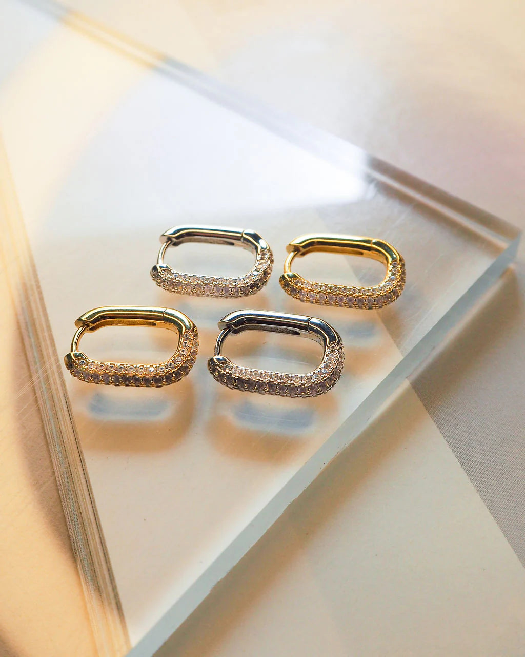 LAJ Pave Chain Link Huggies