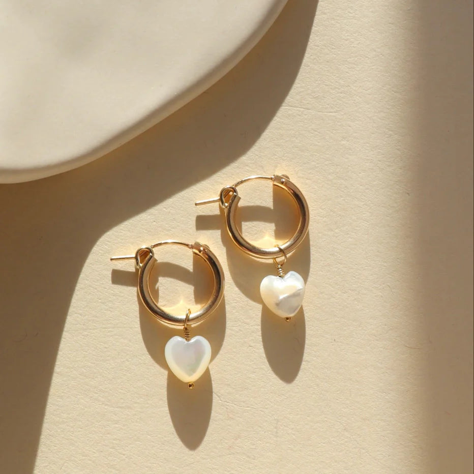 TKN Mother of Pearl Heart Hoops
