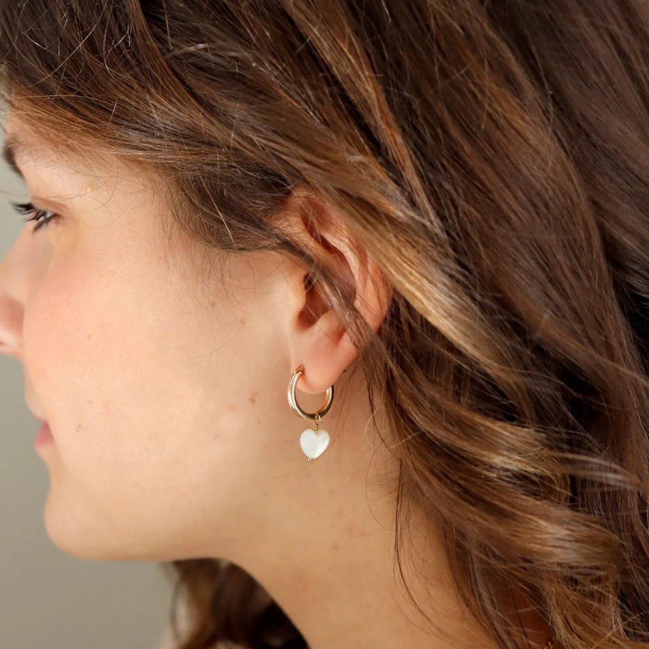 TKN Mother of Pearl Heart Hoops
