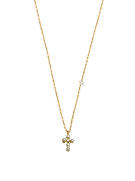 Tai PN-6741 Pearl Cross Necklace