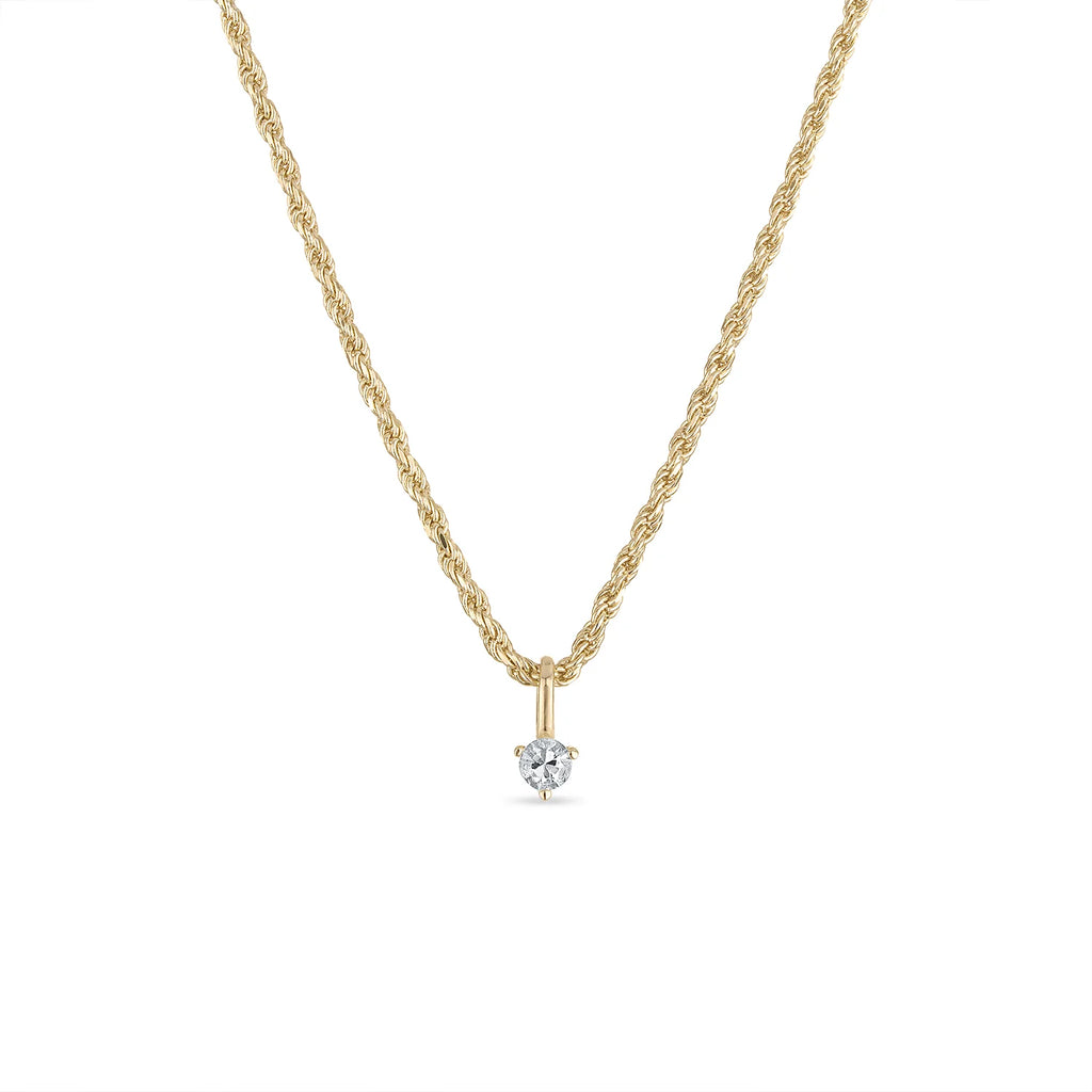 14k Vermeil Rope Chain Necklace with White Sapphire Charm