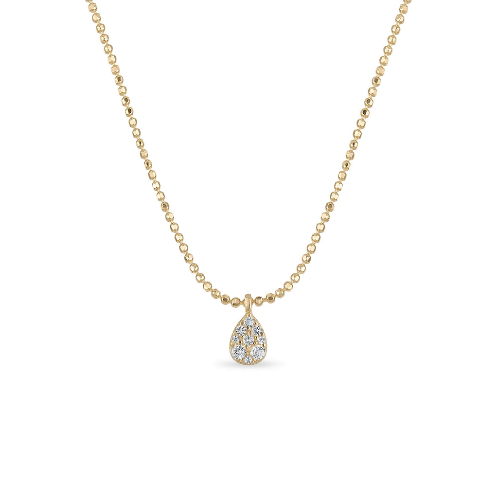 14k Vermeil Diamond-Cut Chain Necklace with White Sapphire Teardrop