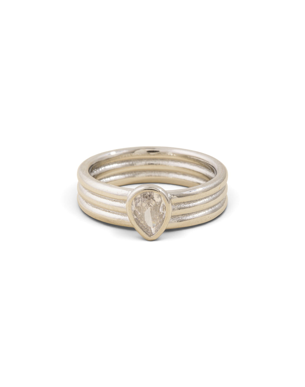 Ribbed Ring with Teardrop CZ Stone