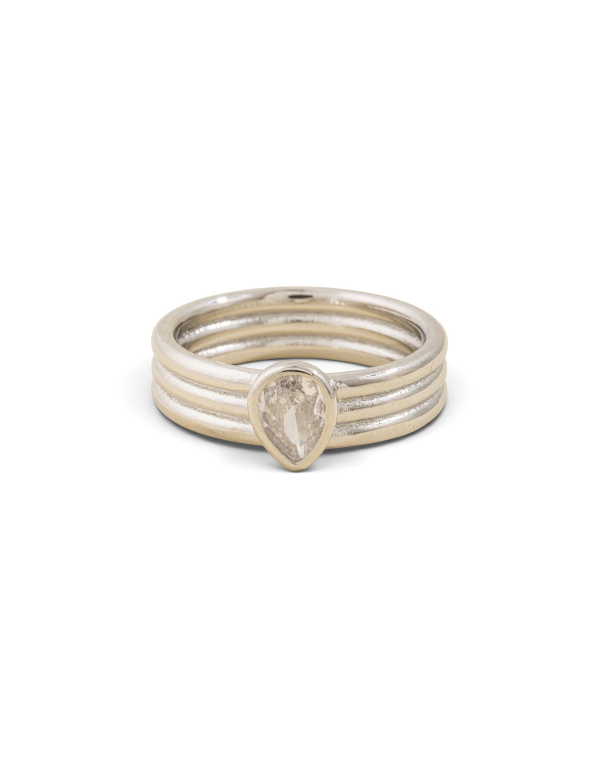 Ribbed Ring with Teardrop CZ Stone