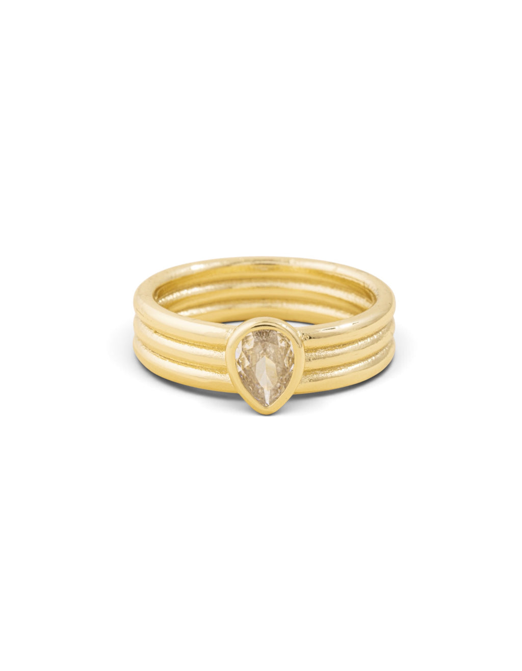 Ribbed Ring with Teardrop CZ Stone